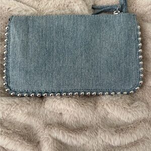 Zara Studded Crossbody Wallet Bag in Blue Denim